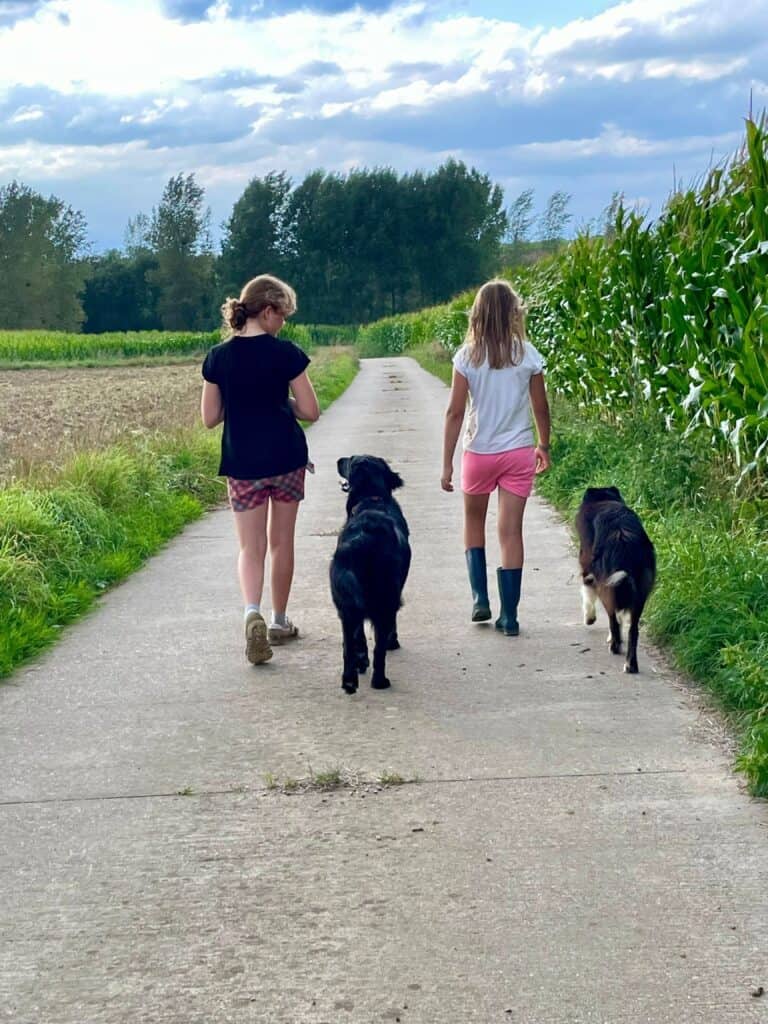 Gezin tijdens een wandeling in Haspengouw