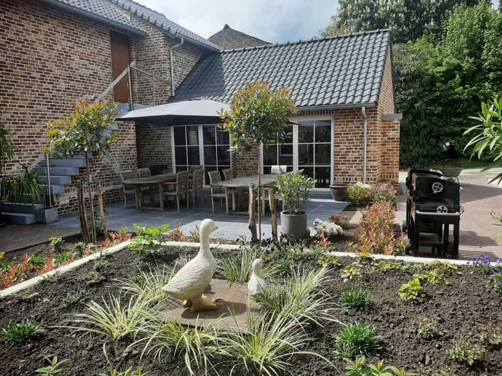 Overdekt terras bij de vakantiewoningen